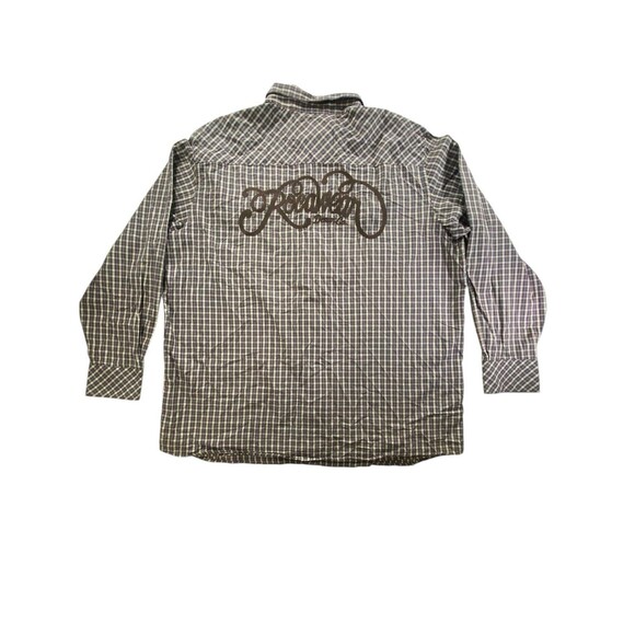 Vintage 1999 Rocawear 3XL Plaid Button Up Shirt Brown Embroidered Back Y2K R+ - Picture 4 of 15